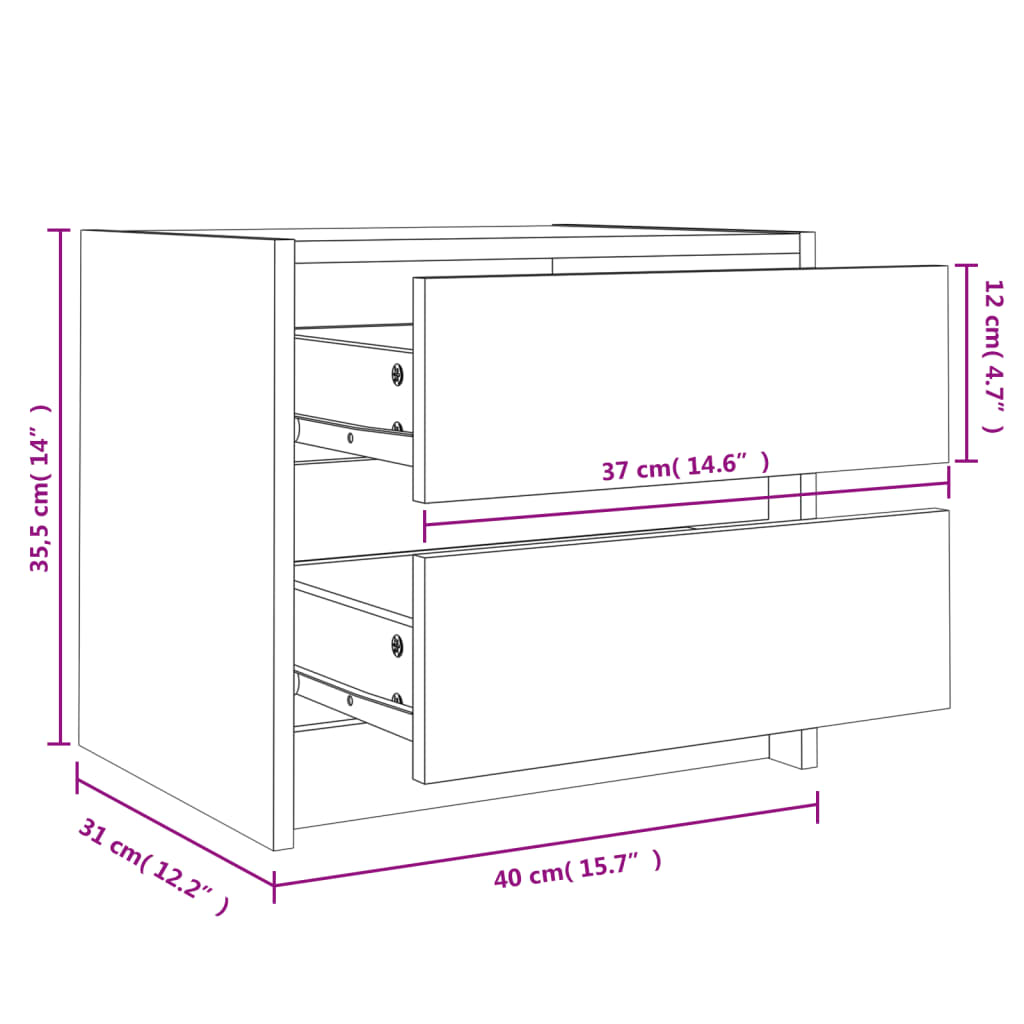 Nachtkastjes 2 st 40x31x35,5 cm massief grenenhout