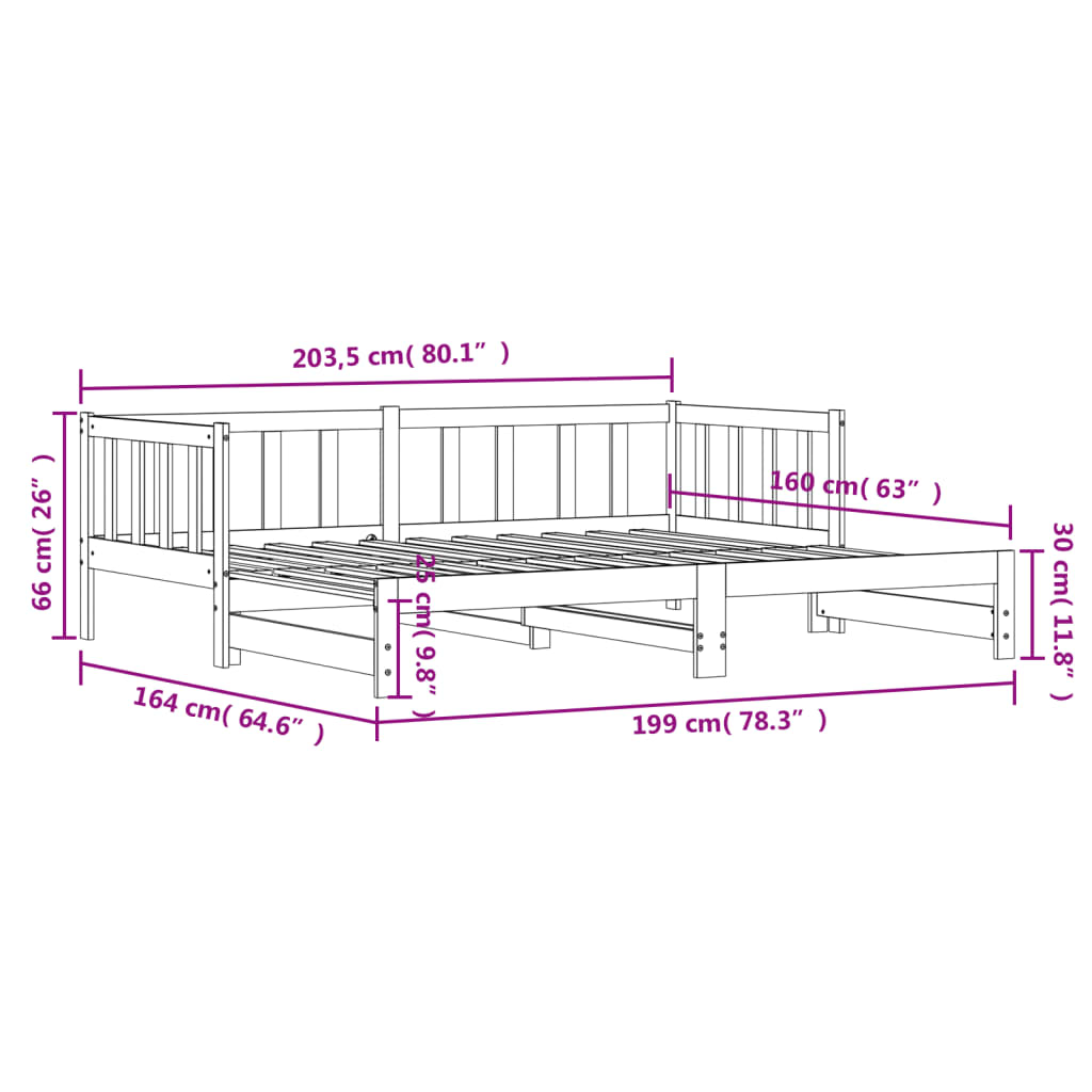 Canapé lit gigogne 90x200 cm en pin massif