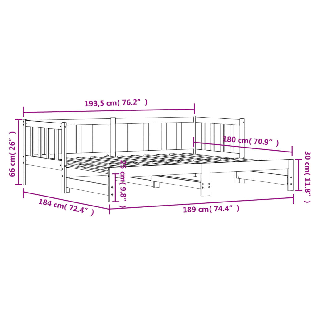 Canapé lit gigogne 90x200 cm en pin massif