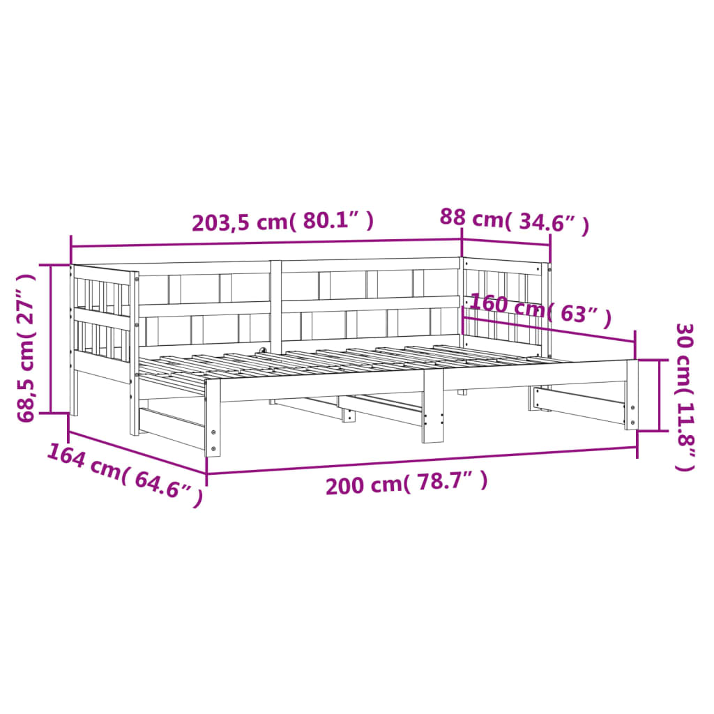 Slaapbank met onderschuifbed 90x200 cm massief grenenhout