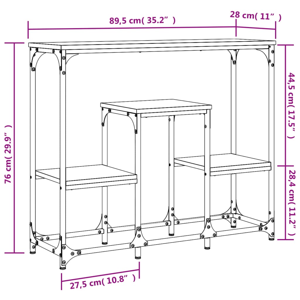 Table murale 89,5x28x76 cm en dérivé du bois, couleur chêne