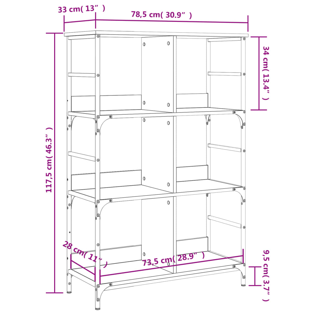 Boekenrek 78,5x33x82 cm bewerkt hout bruin eikenkleur