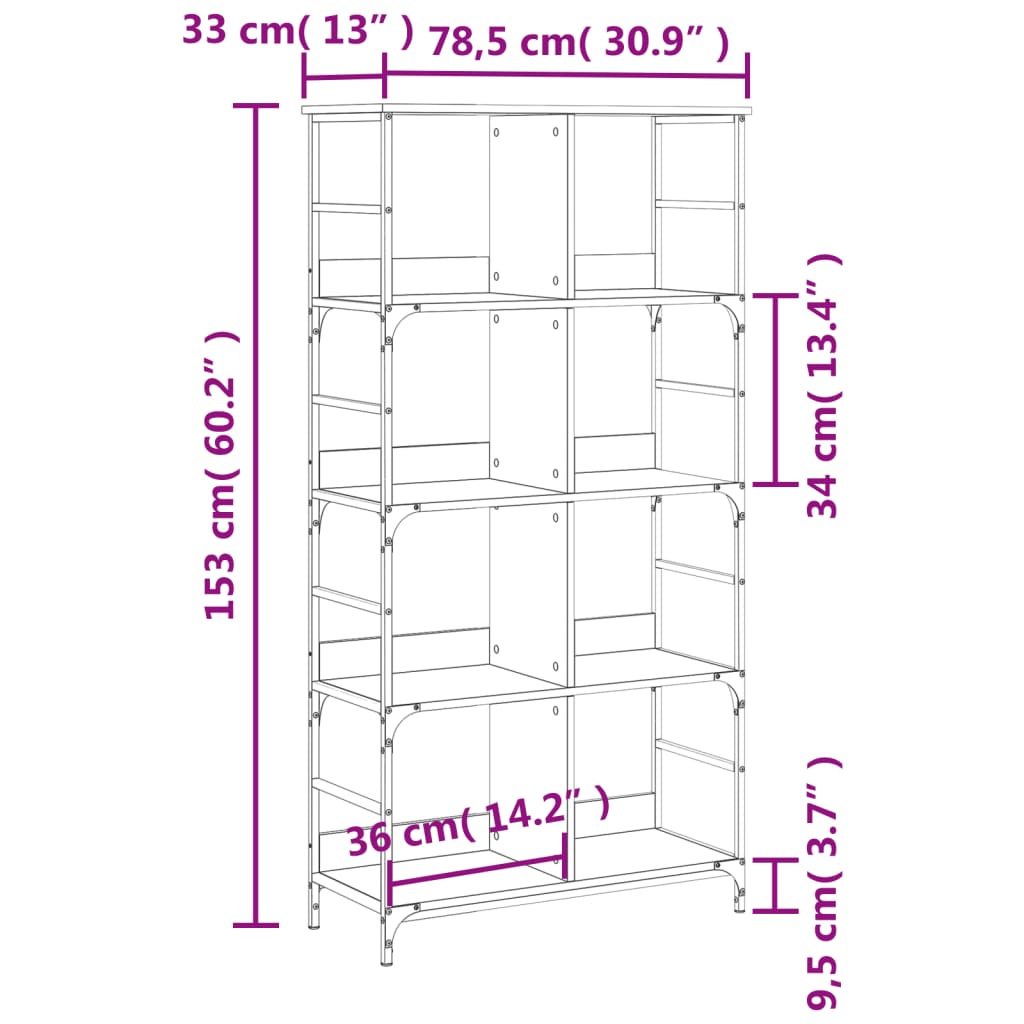 Boekenrek 78,5x33x82 cm bewerkt hout bruin eikenkleur