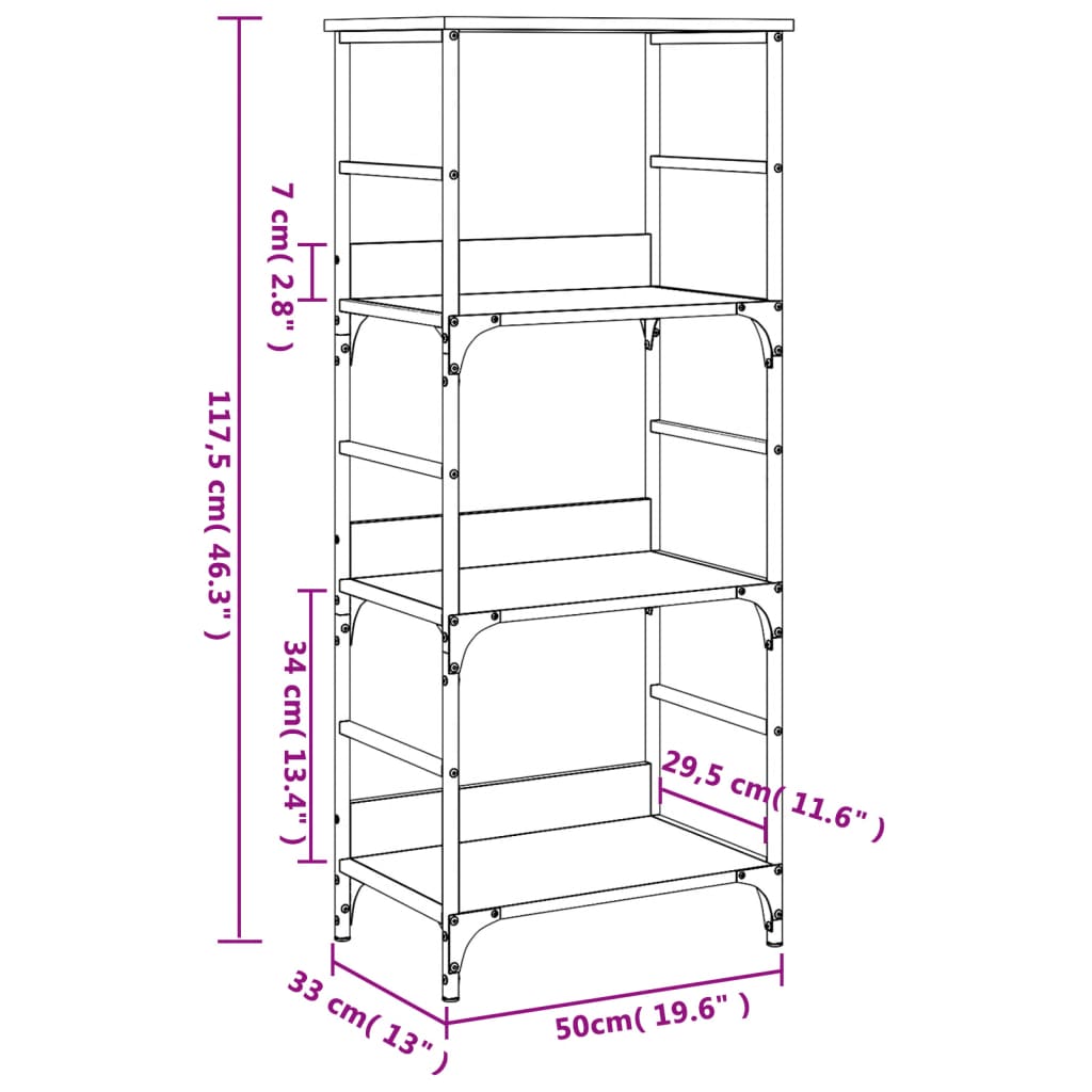 Boekenrek 50x33x82 cm bewerkt hout eikenkleurig