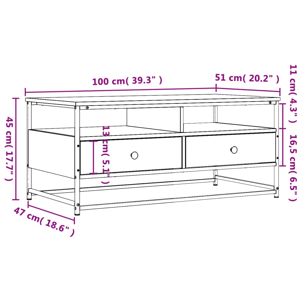 Salontafel 100x51x45 cm bewerkt hout bruin eikenkleur