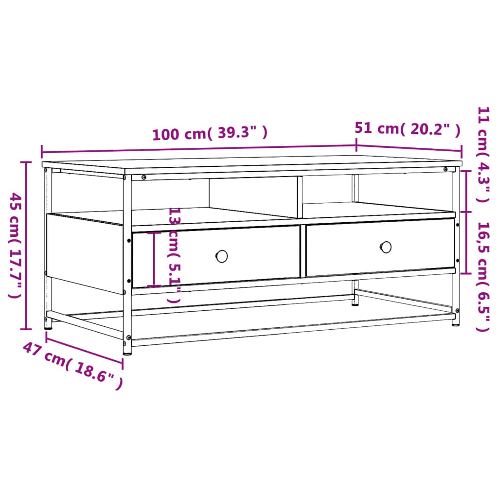 Salontafel 100x51x45 cm bewerkt hout bruin eikenkleur