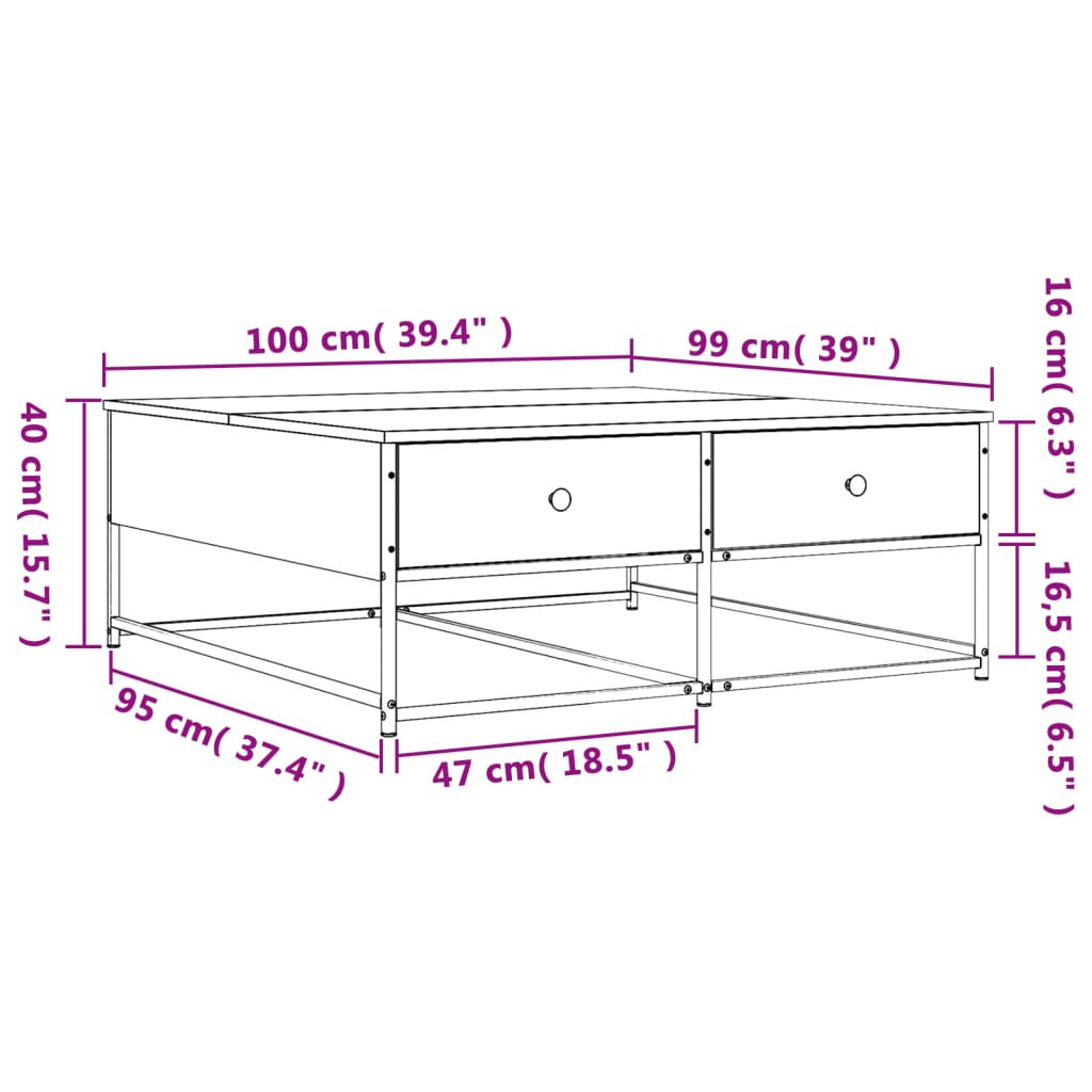 Salontafel 100x99x40 cm bewerkt hout bruin eikenkleur