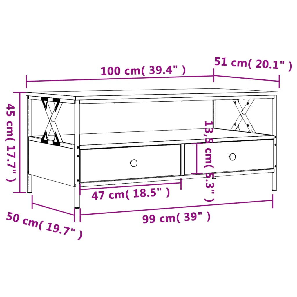 Salontafel 100x51x45 cm bewerkt hout eikenkleurig