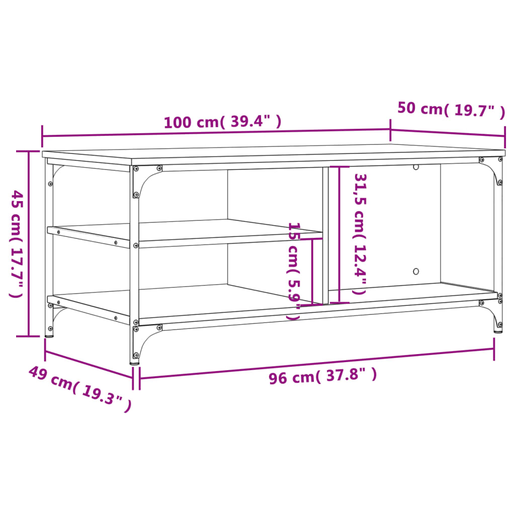 Salontafel 100x50x45 cm bewerkt hout