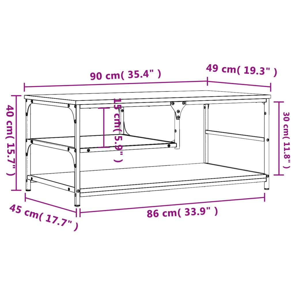 Salontafel 90x49x40 cm bewerkt hout eikenkleurig