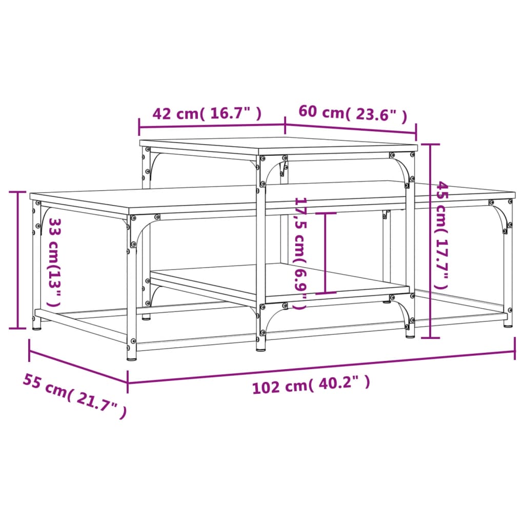 Salontafel 102x60x45 cm bewerkt hout eikenkleurig