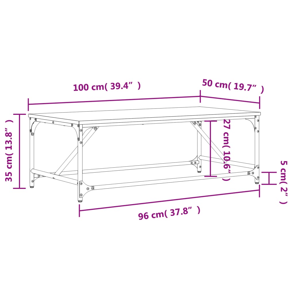 Salontafel 100x50x35 cm bewerkt hout