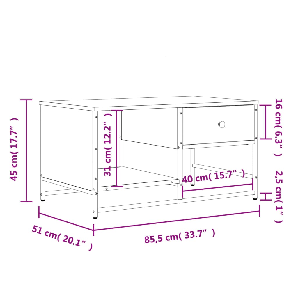 Salontafel 85,5x51x45 cm bewerkt hout bruin eikenkleur