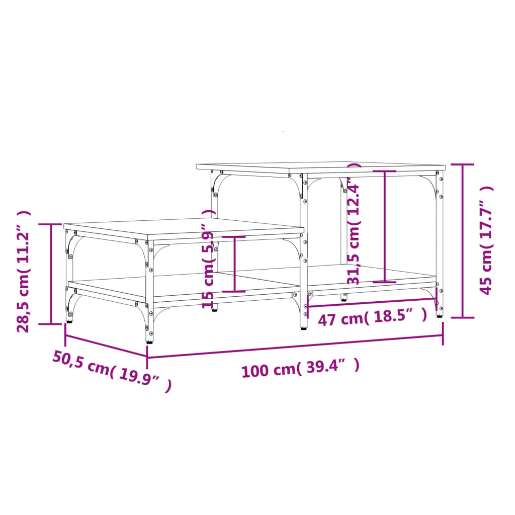 Table basse 100x50,5x45 cm en dérivé du bois couleur chêne