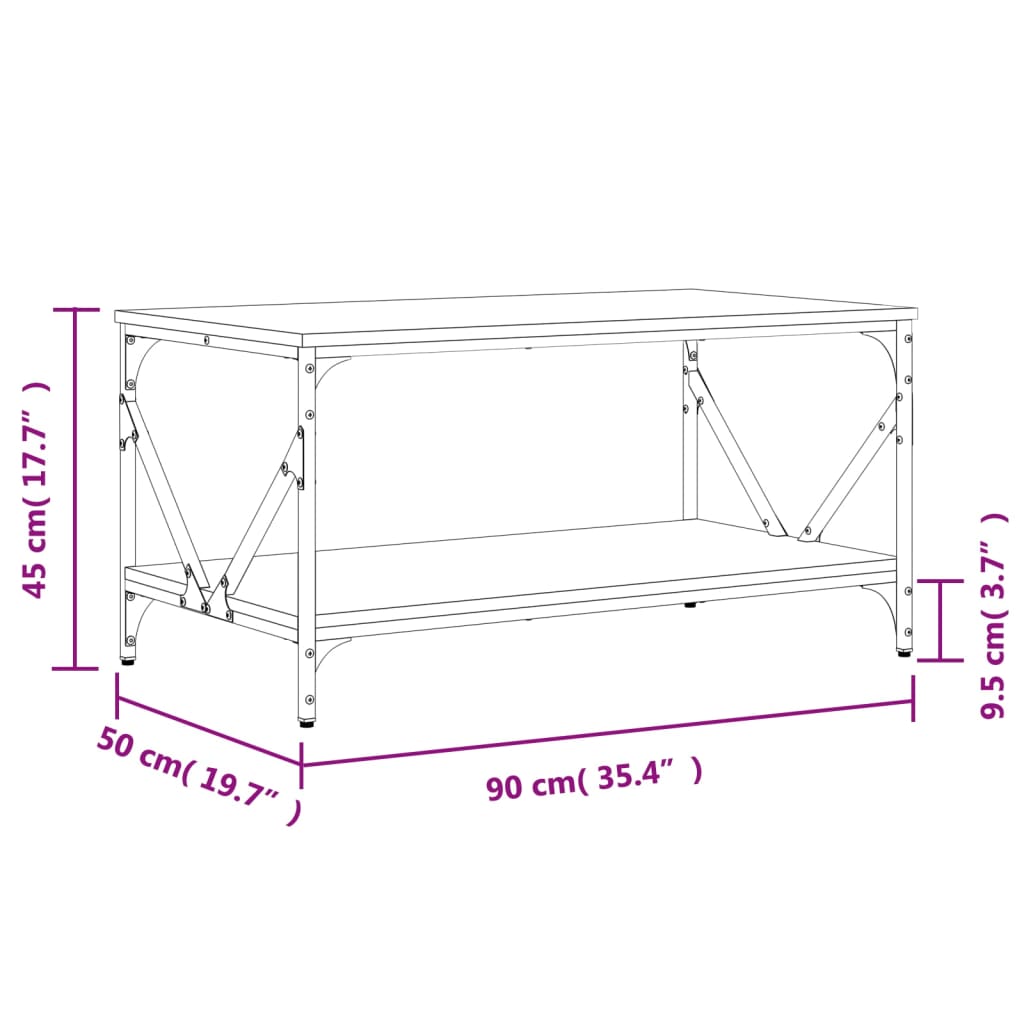 Table basse 90x50x45 cm en bois travaillé