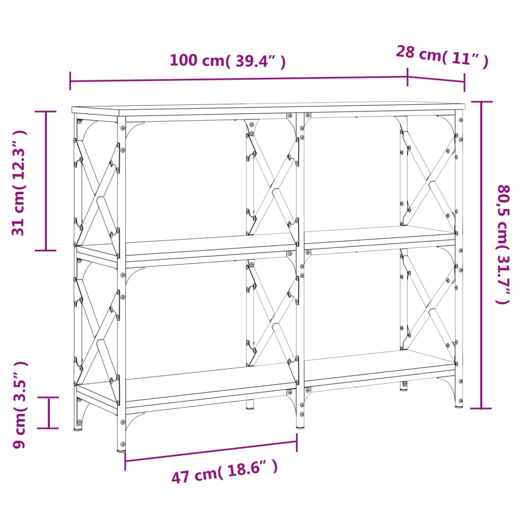 Wandtafel 100x28x80,5 cm bewerkt hout eikenkleurig