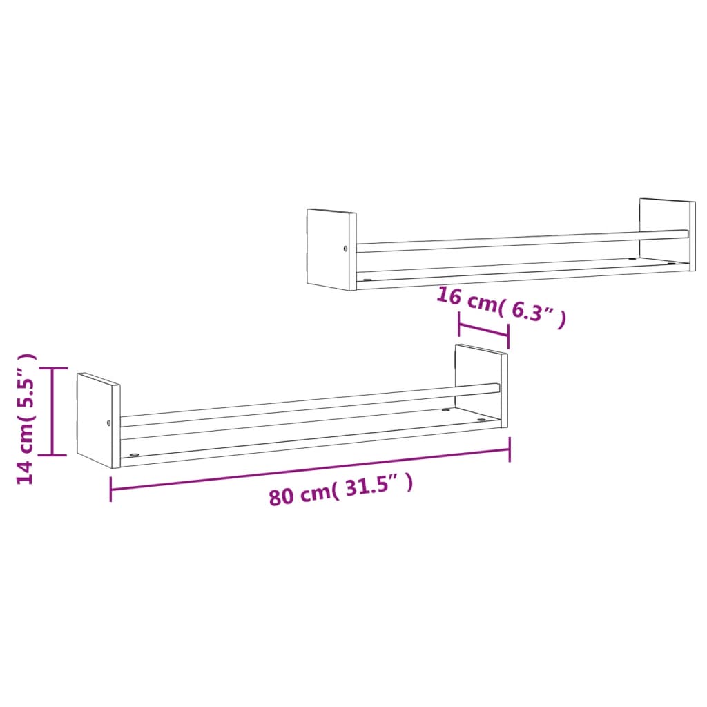 Wandschappen met stangen 2 st 60x16x14 cm eikenkleurig