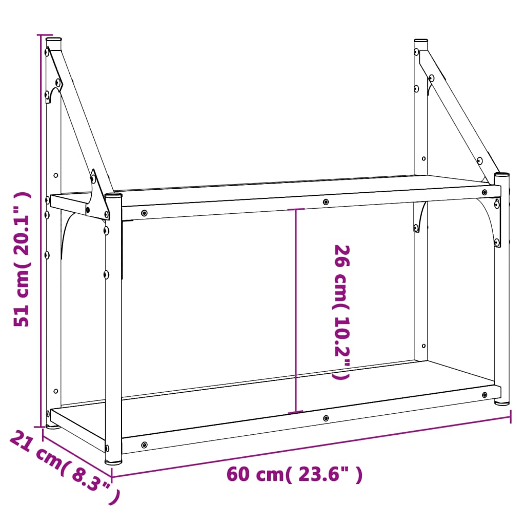 Wandrek 2-laags 60x21x51 cm bewerkt hout eikenkleurig