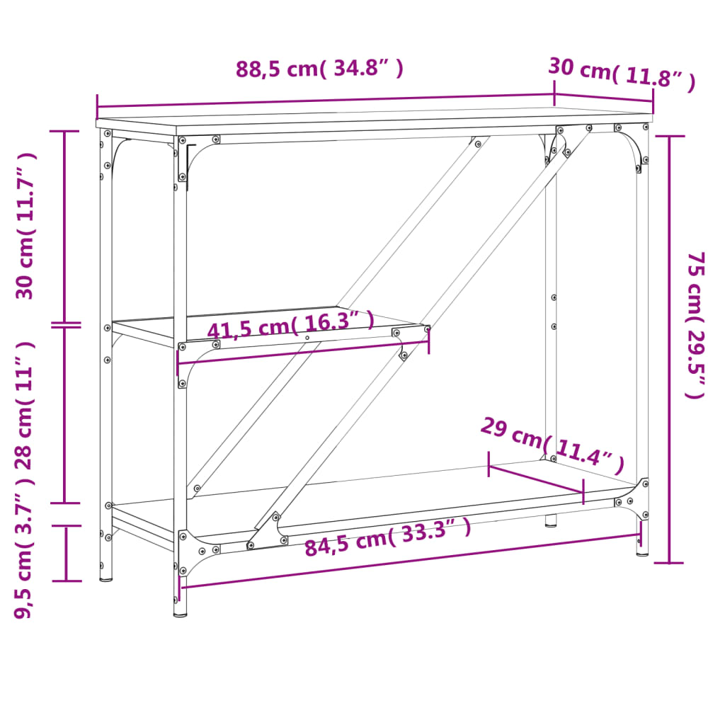 Wandtafel 88,5x30x75 cm bewerkt hout