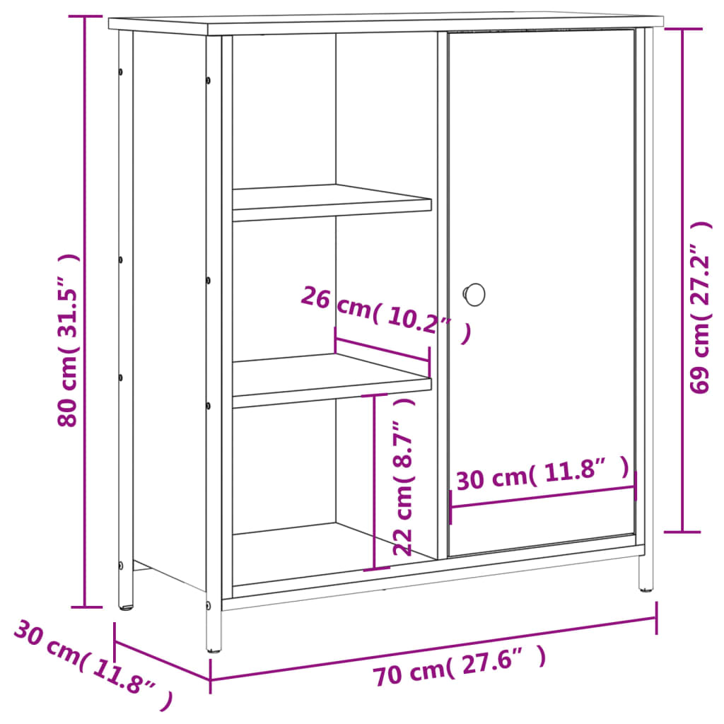 Buffet 70x30x80 cm en dérivé du bois couleur chêne