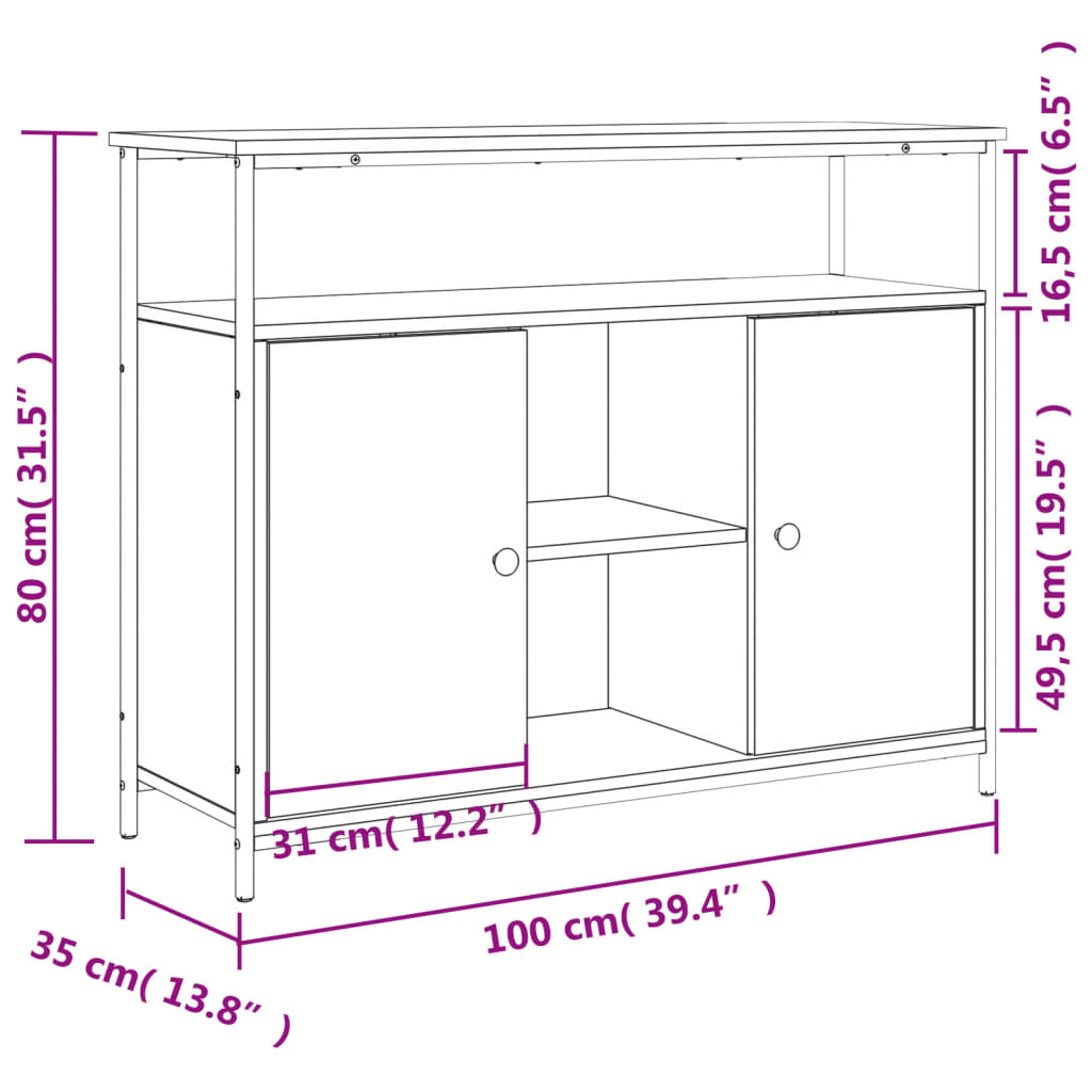 Buffet 100x35x80 cm en dérivé du bois couleur chêne