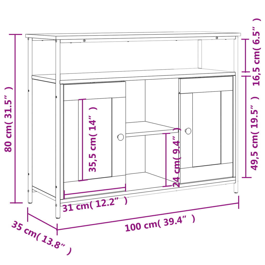 Buffet 100x35x80 cm en dérivé du bois couleur chêne