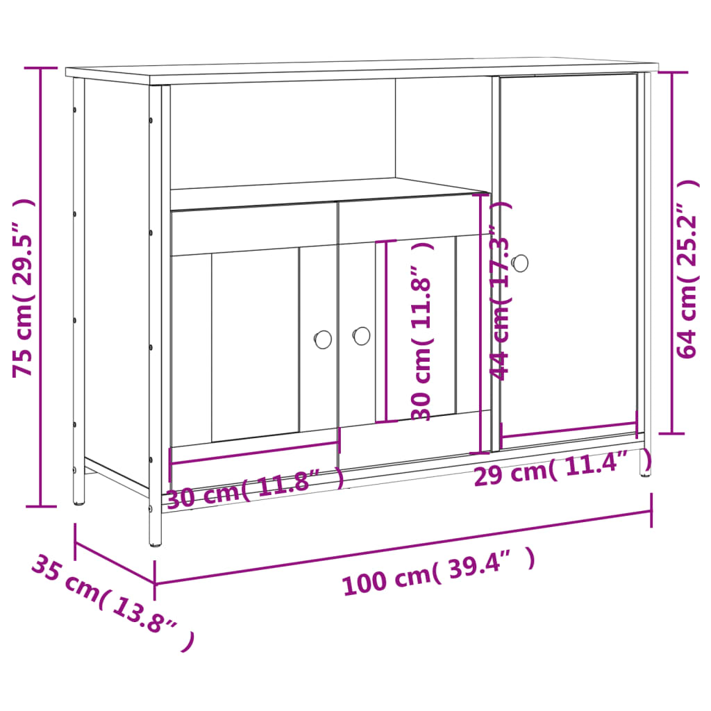 Dressoir 100x35x75 cm bewerkt hout