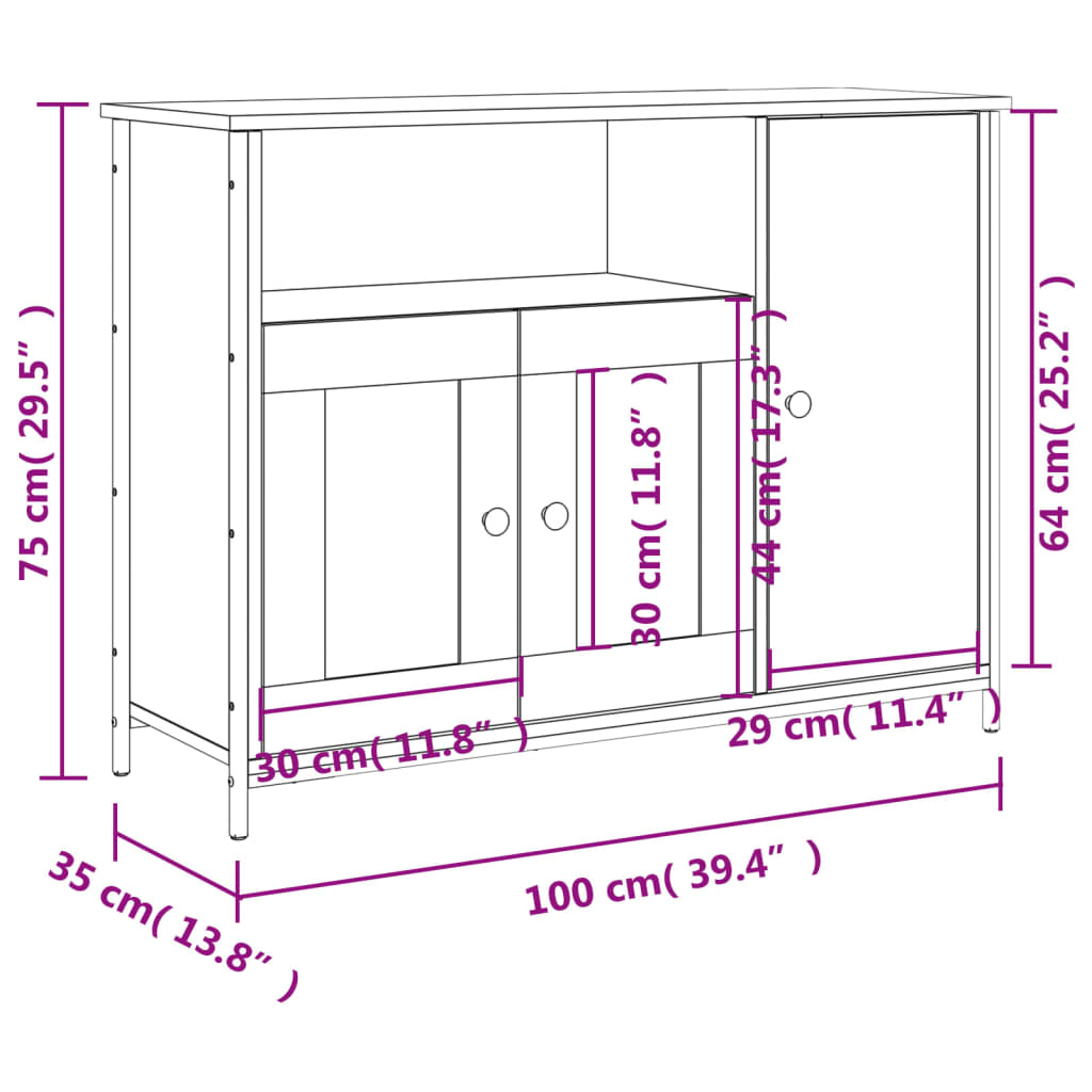 Buffet 100x35x75 cm en bois travaillé