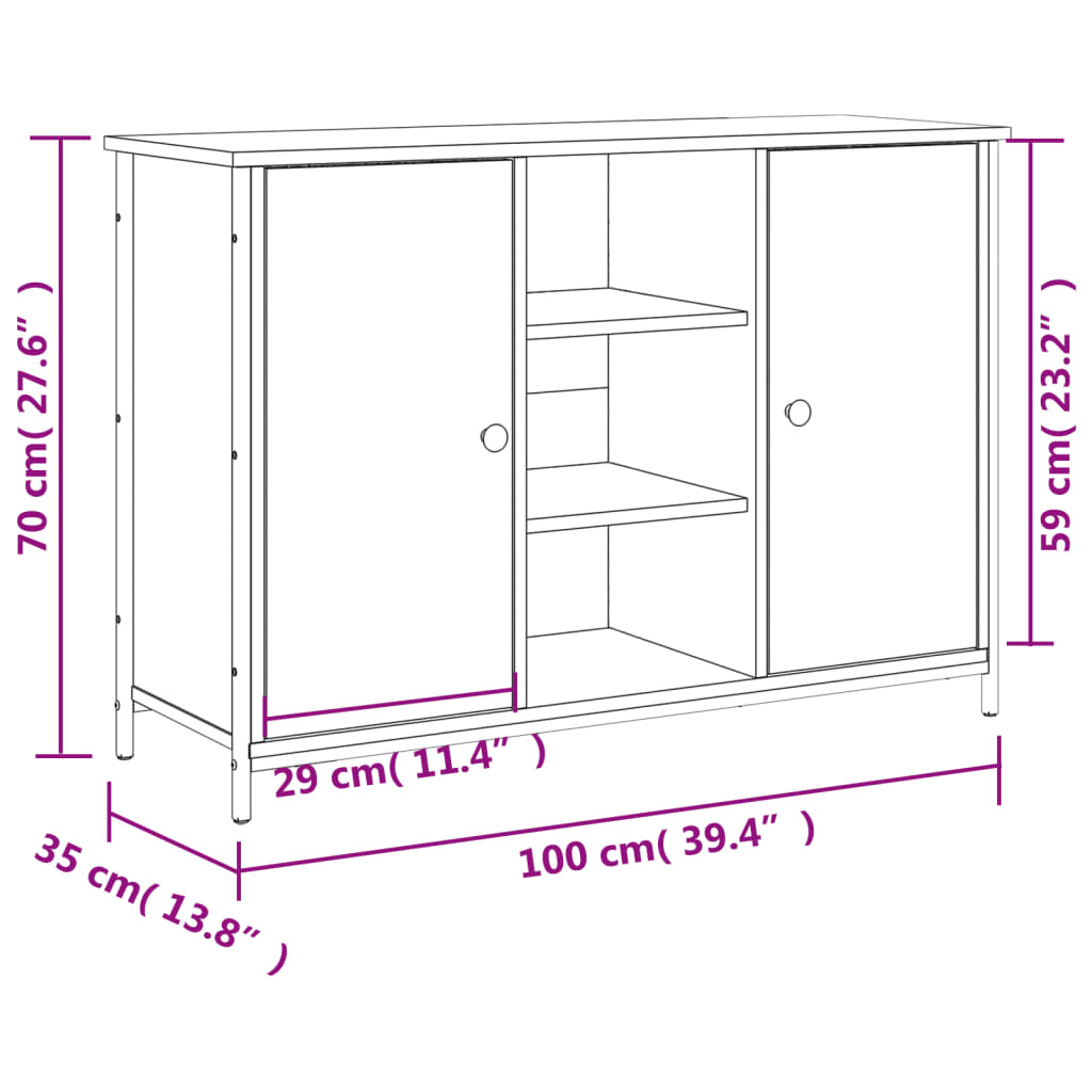 Buffet 100x35x70 cm bois fini couleur chêne marron