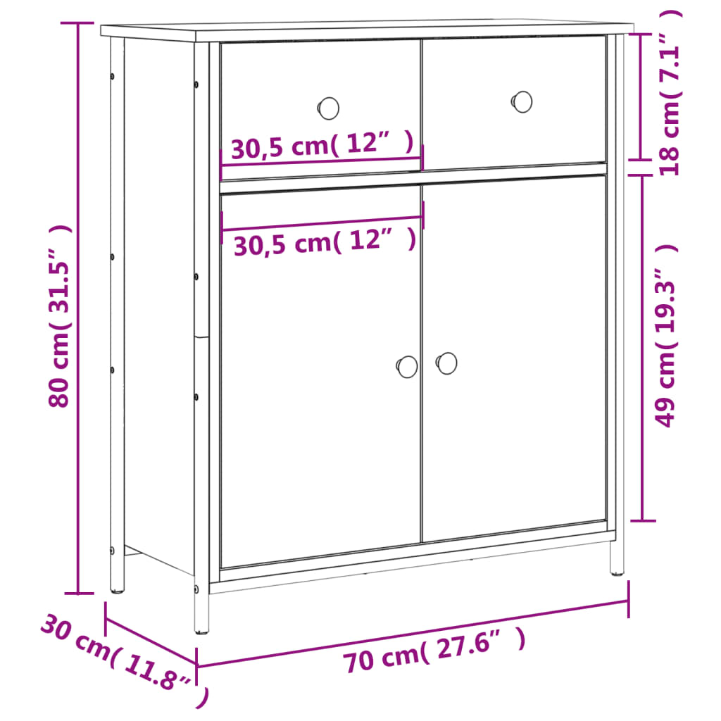 Dressoir 70x30x80 cm bewerkt hout