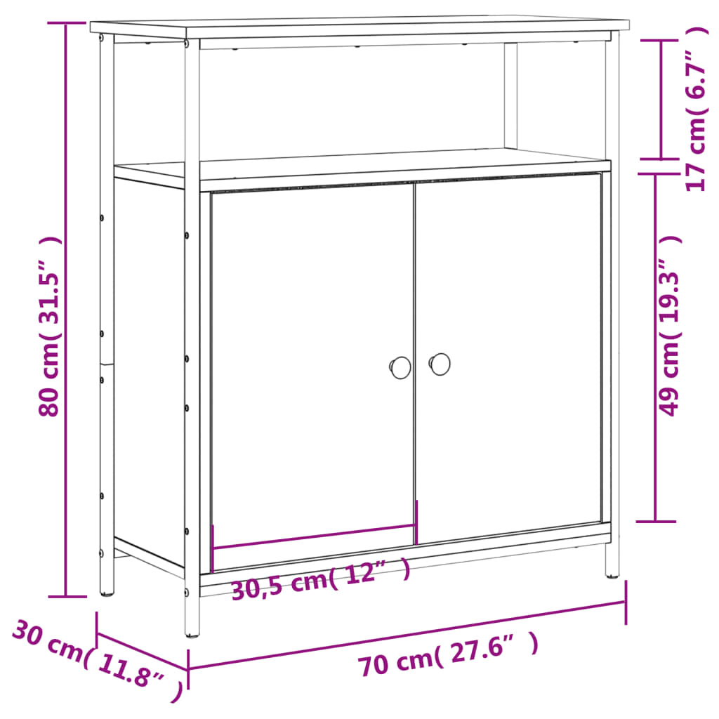 Buffet 70x30x80 cm bois fini couleur chêne marron