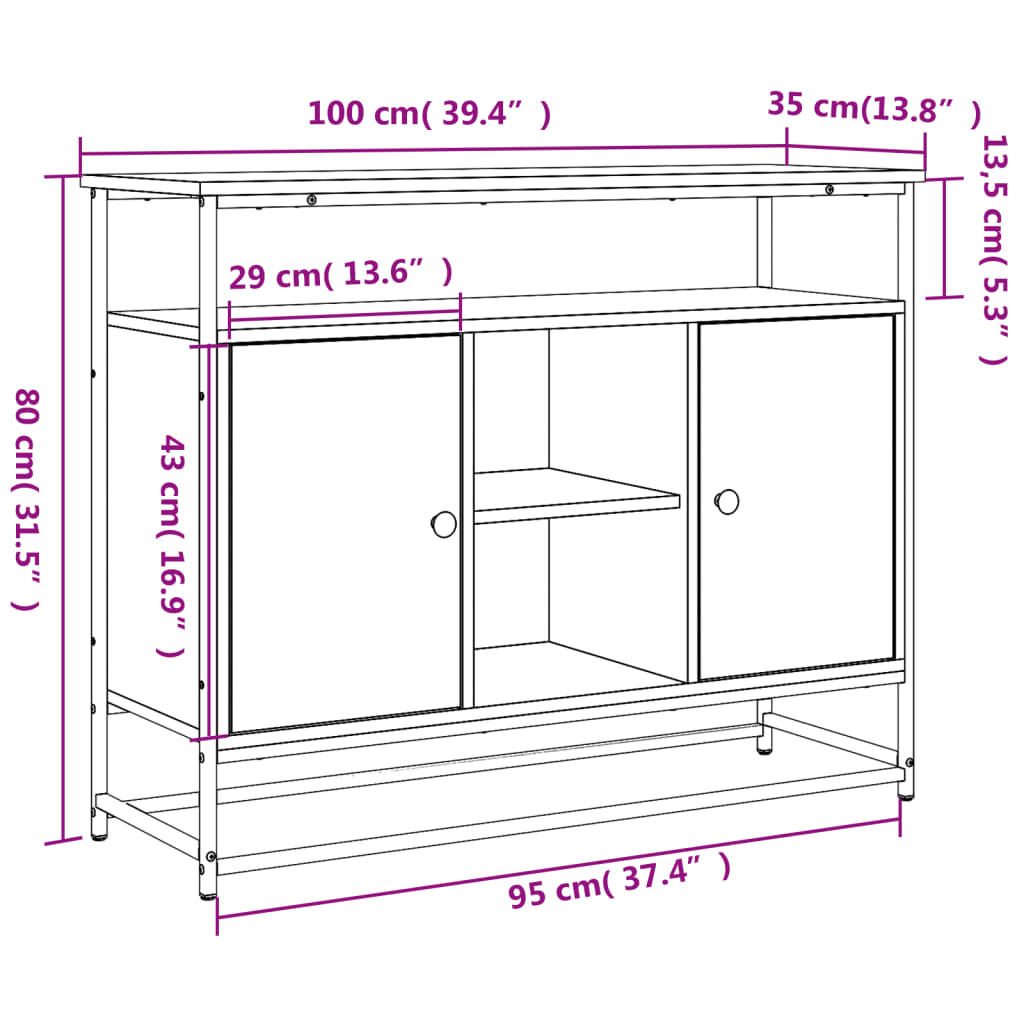 Buffet 100x35x80 cm en dérivé du bois couleur chêne