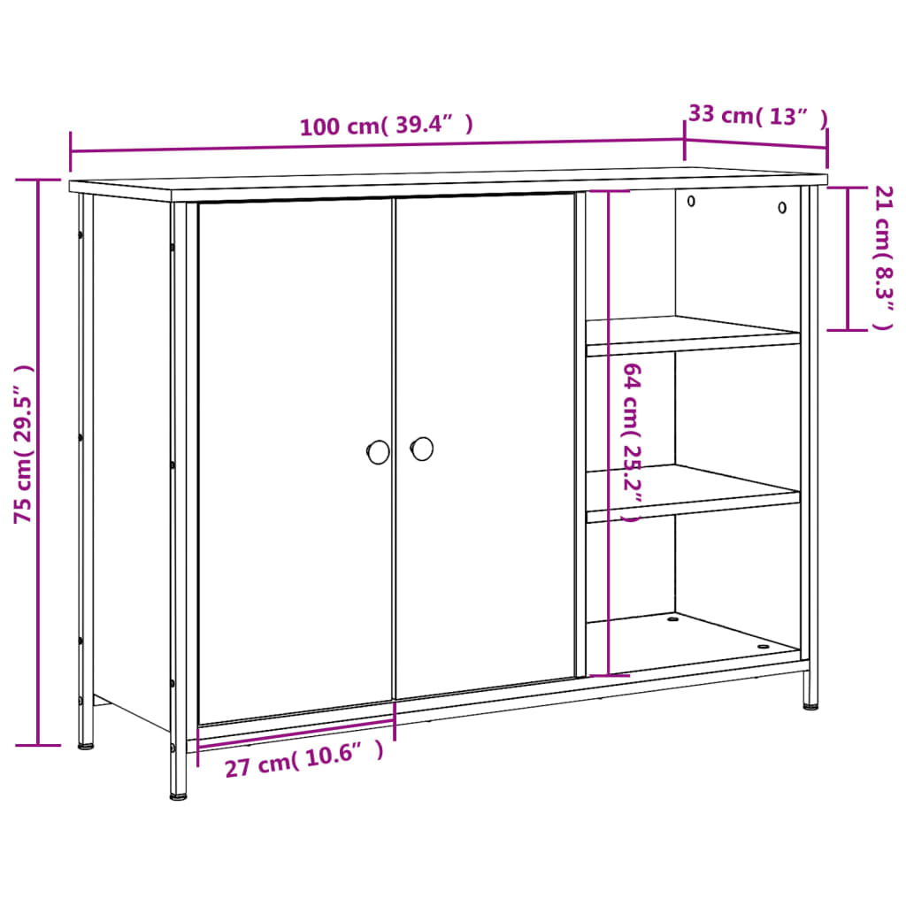 Dressoir 100x33x75 cm bewerkt hout