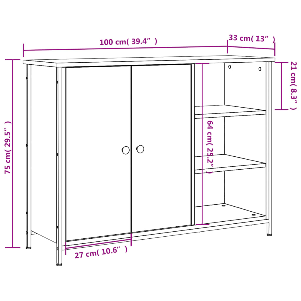 Dressoir 100x33x75 cm bewerkt hout