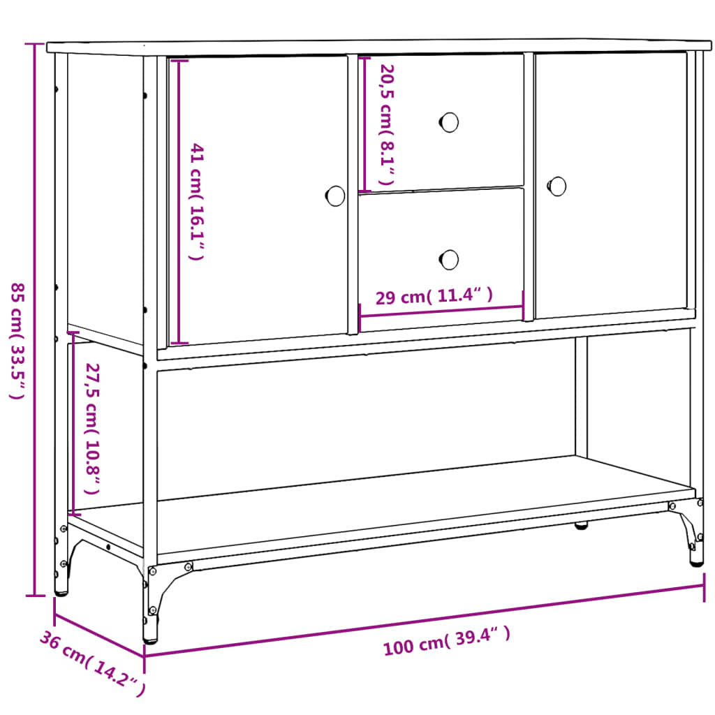 Buffet 100x36x85 cm en bois travaillé