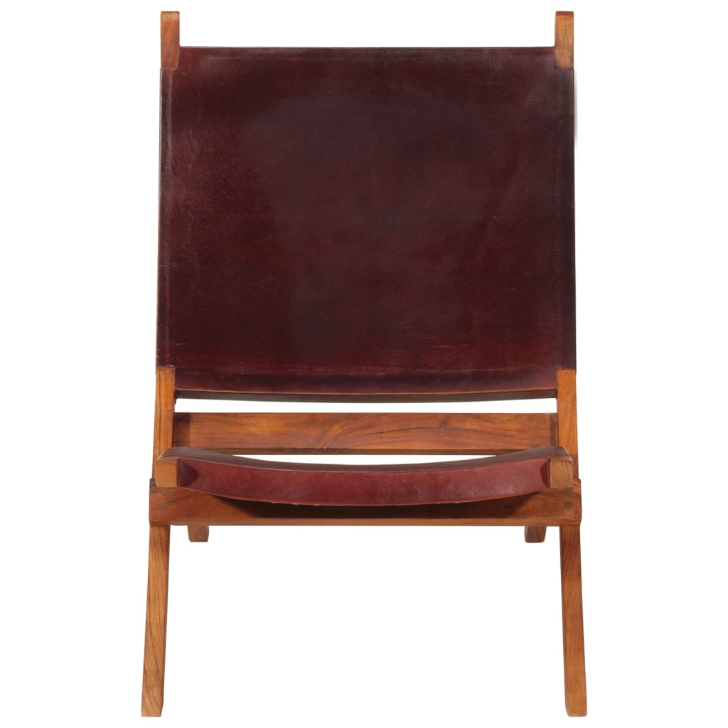 Fauteuil relax pliant en cuir véritable marron foncé