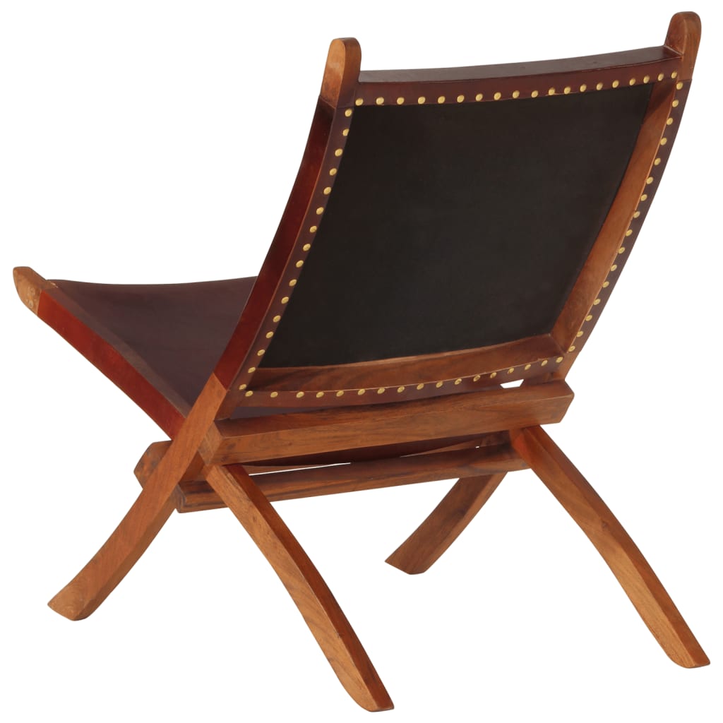 Fauteuil relax pliant en cuir véritable marron foncé