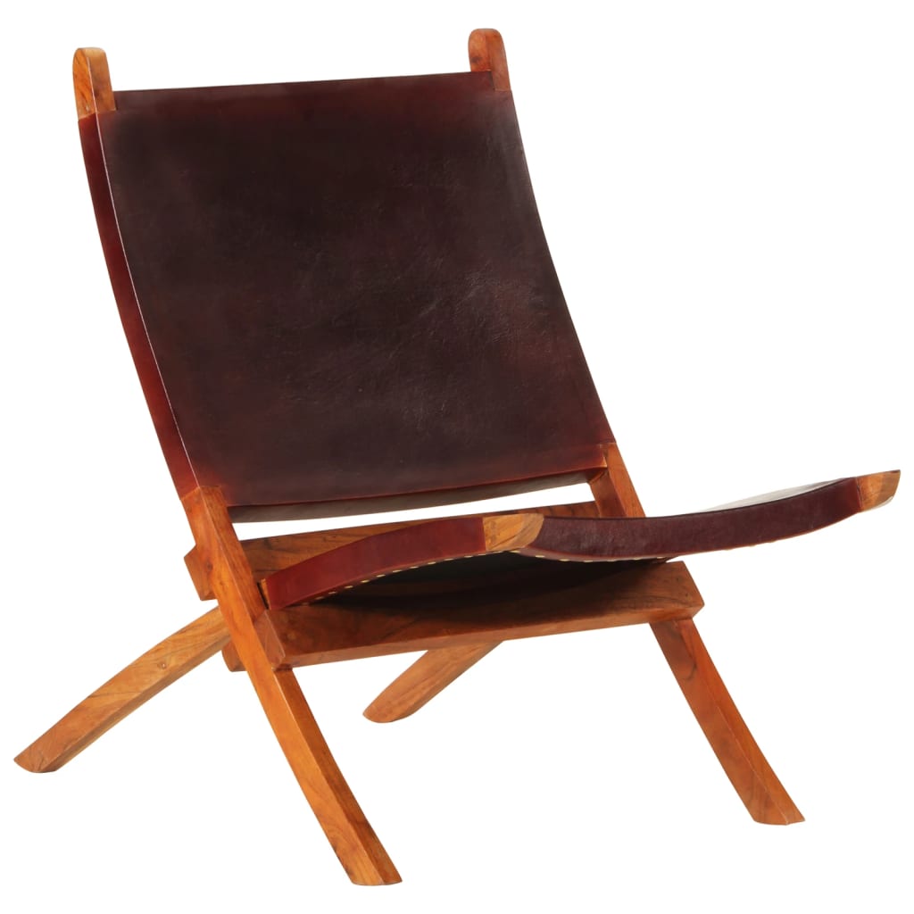 Fauteuil relax pliant en cuir véritable marron foncé