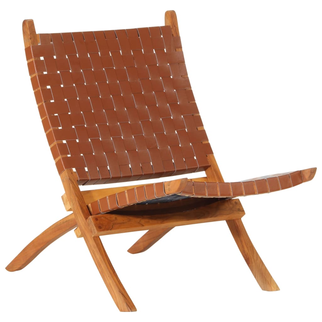 Chaise pliante rayures croisées cuir véritable