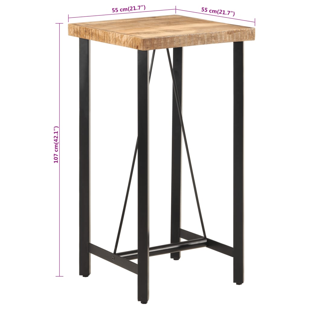 Table de bar 60x60x107 cm bois de manguier brut