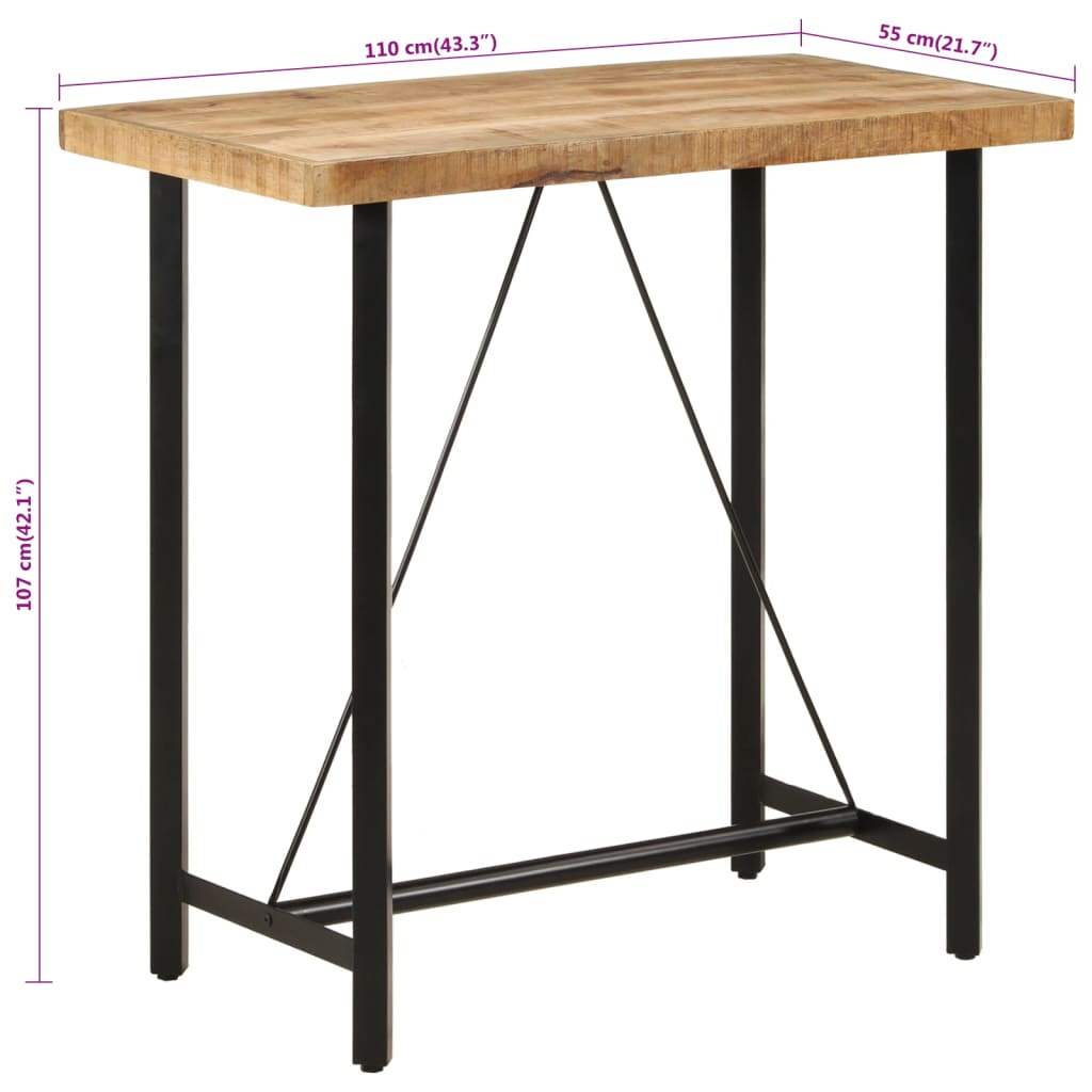 Table de bar 60x60x107 cm bois de manguier brut