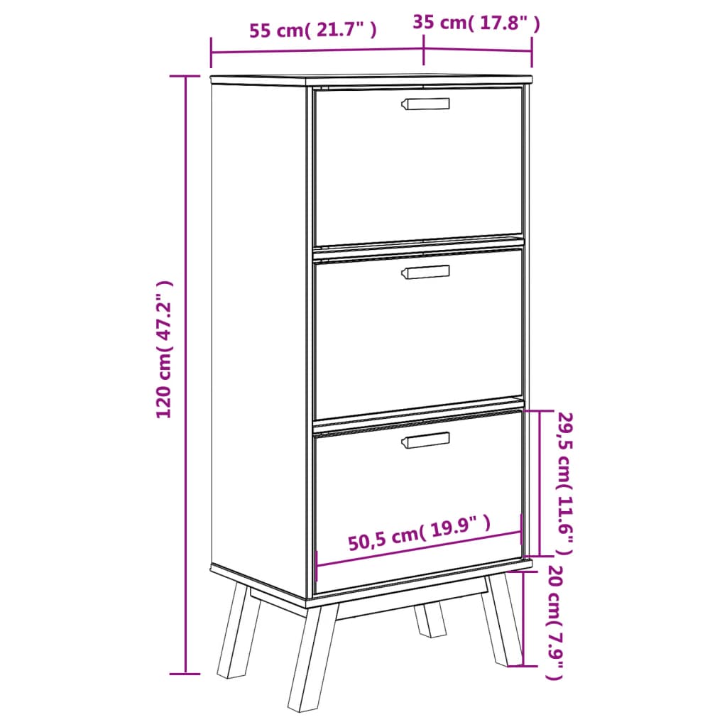 Schoenenkast OLDEN 55x35x120 cm grenenhout en