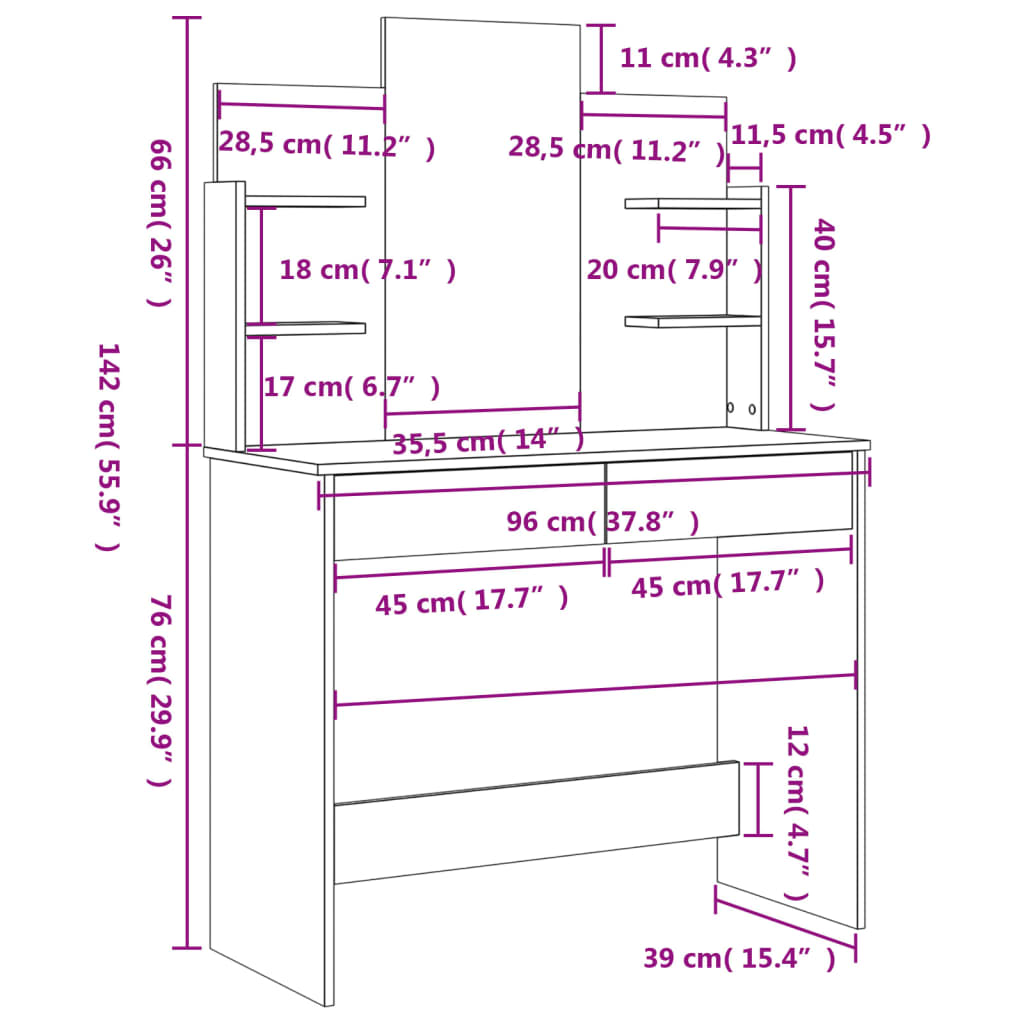 Kaptafel met spiegel 96x39x142 cm eikenkleurig