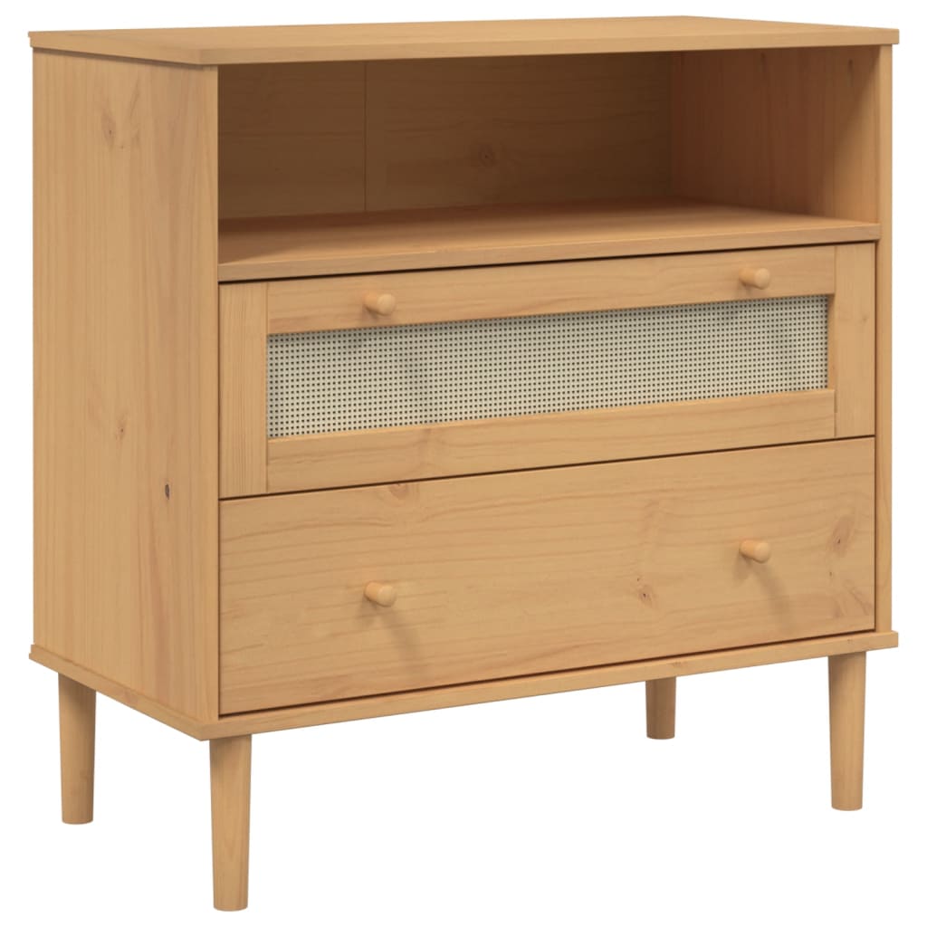 Buffet SENJA aspect rotin 80x40x80 cm bois de pin massif