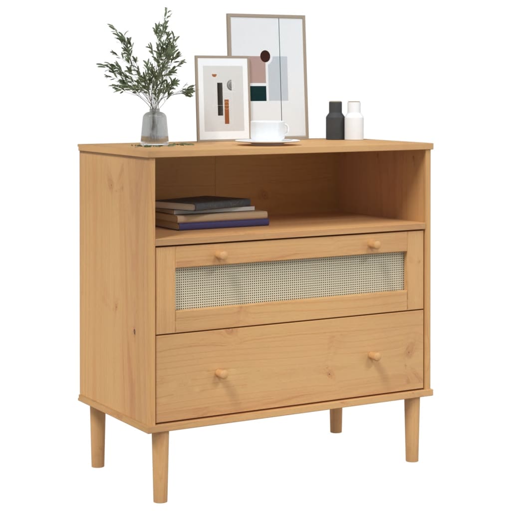 Buffet SENJA aspect rotin 80x40x80 cm bois de pin massif