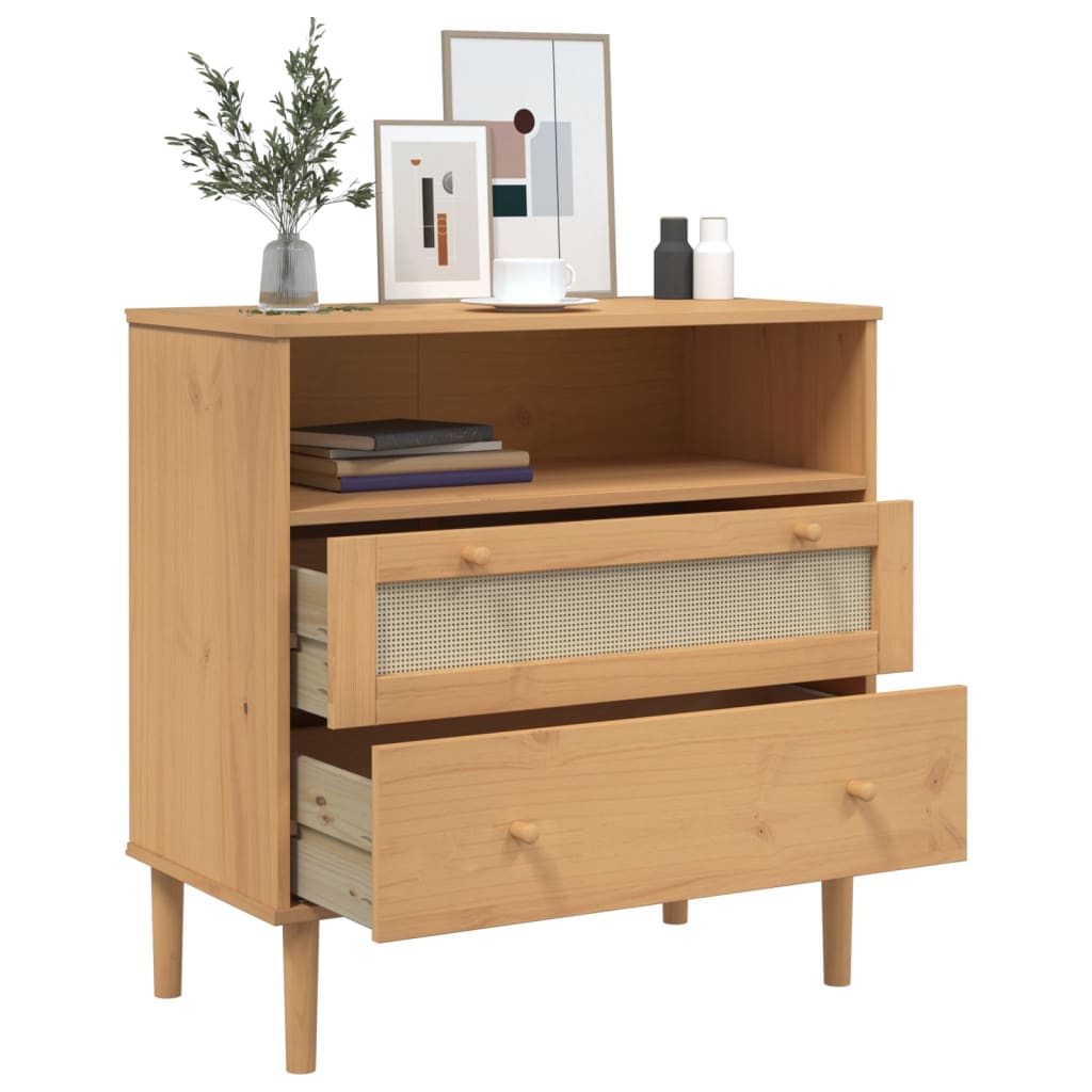 Buffet SENJA aspect rotin 80x40x80 cm bois de pin massif