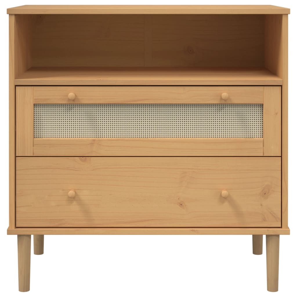 Buffet SENJA aspect rotin 80x40x80 cm bois de pin massif