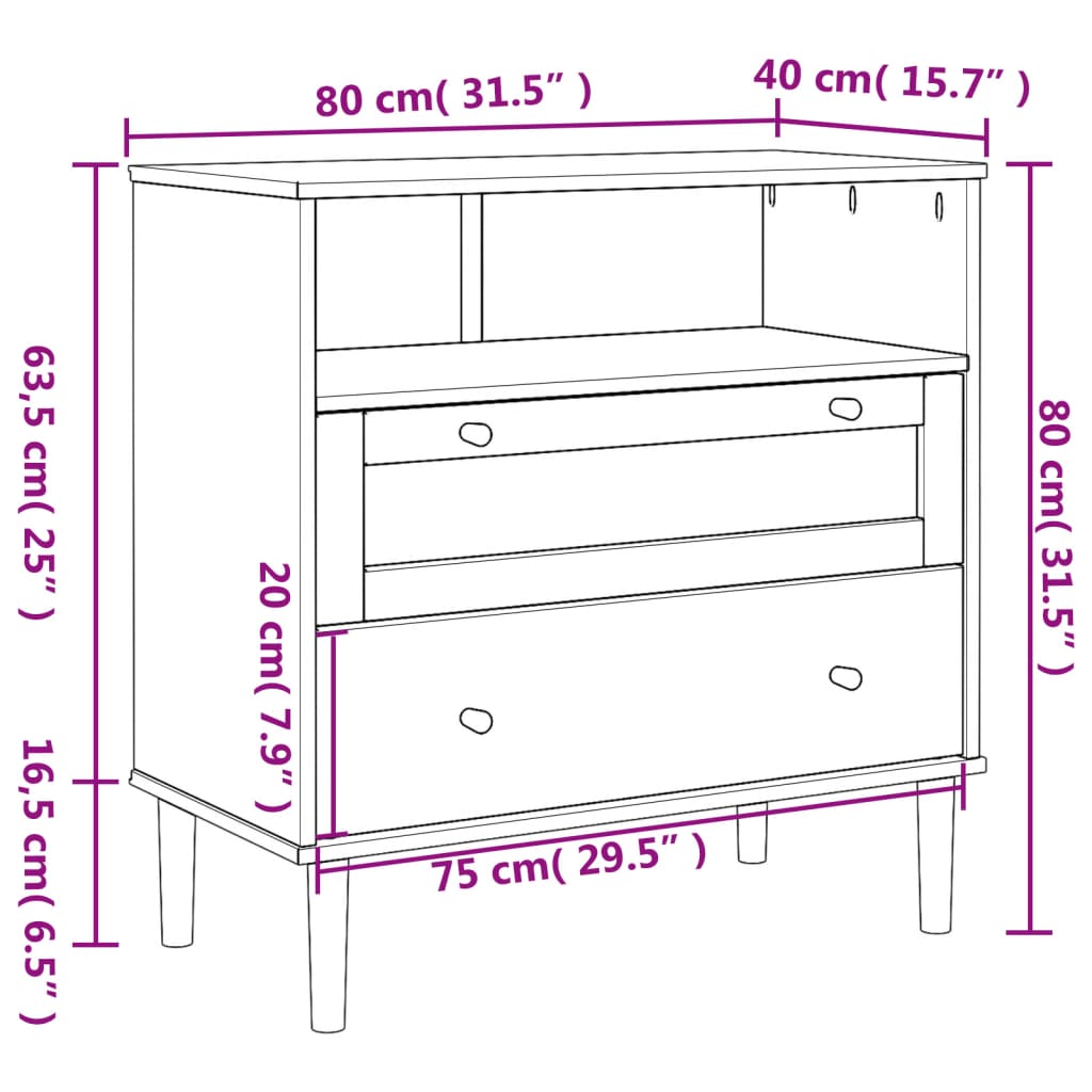 Buffet SENJA aspect rotin 80x40x80 cm bois de pin massif