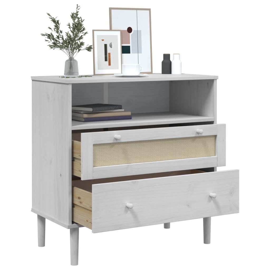 Buffet SENJA aspect rotin 80x40x80 cm bois de pin massif