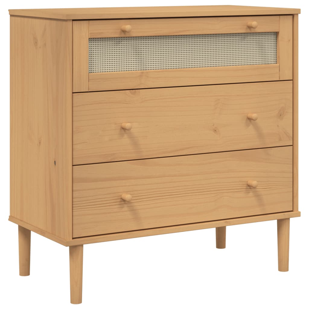 Commode SENJA aspect rotin 80x40x80 cm bois de pin massif